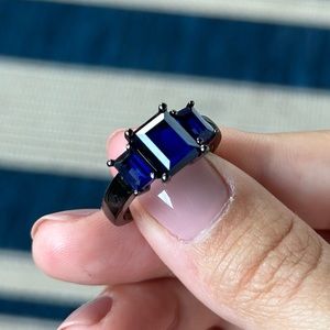 New Modern Dark Blue Sapphire Gothic Ring